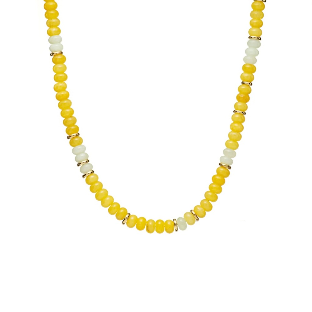 Yellow Bead Necklace with White Accents - Women Jewelry